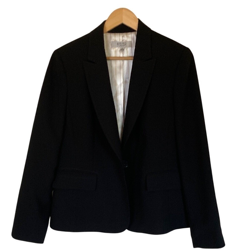Kasper Womens Classic Black One Button Blazer Size 14 Office Career Staple